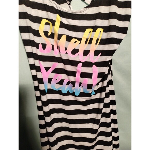 Striped "Shell Yeah!" Graphic Dress – Black & White Beach Cover-Up - Picture 2 of 5